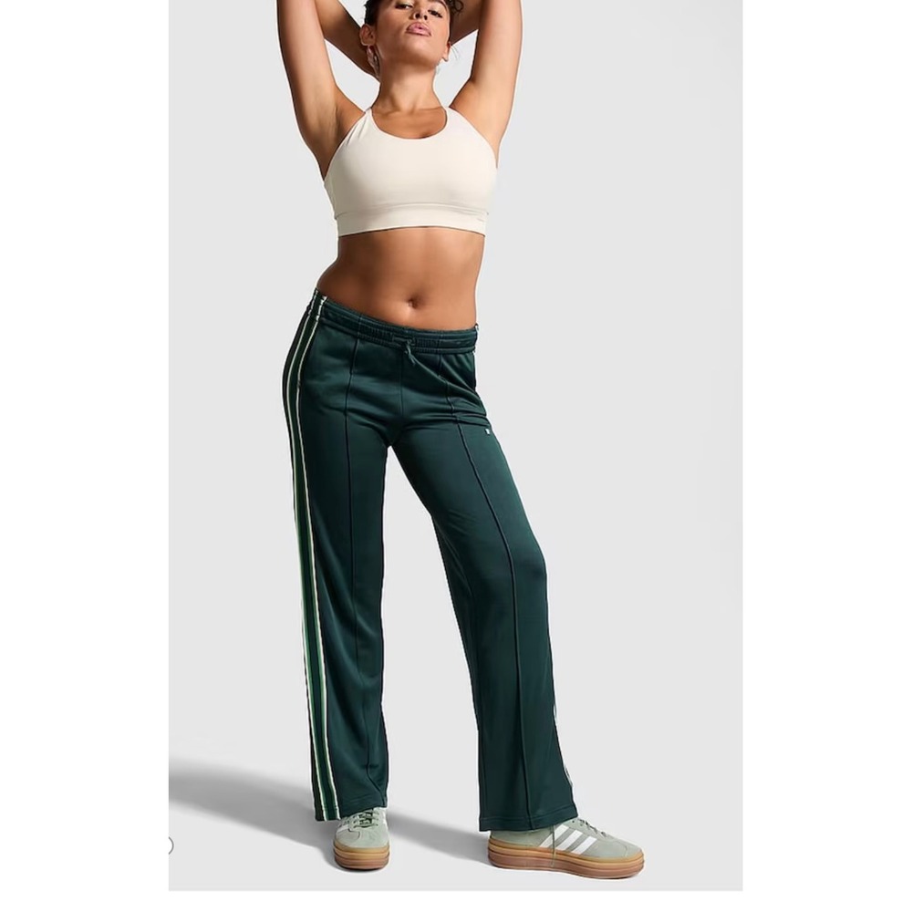 Pink Victoria's Secret Green Track Pants Side Stripe Straight Leg Large
